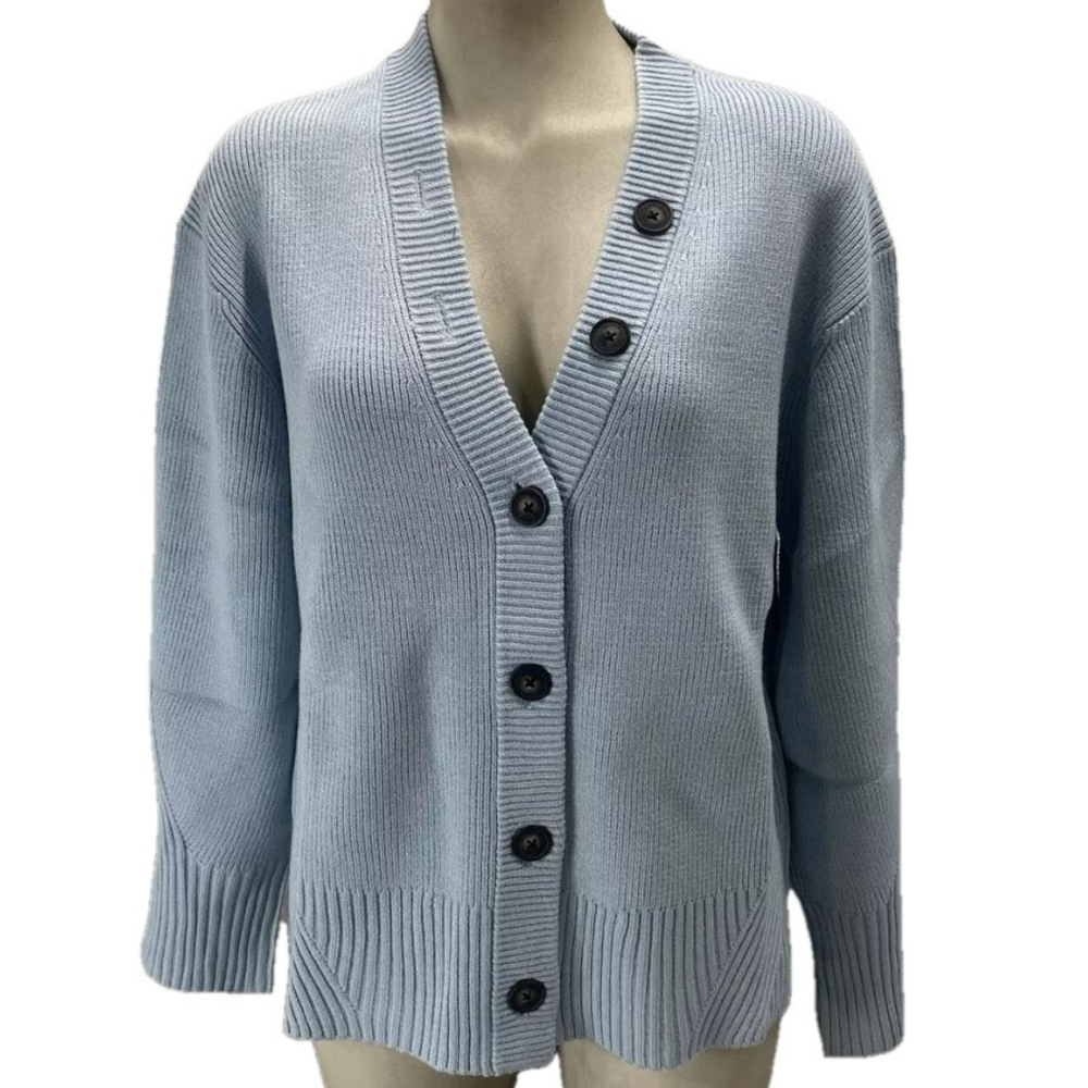 NEW APPARIS Womens Anderson Soft Ribbed Cardigan Sweater Size L Light Blue